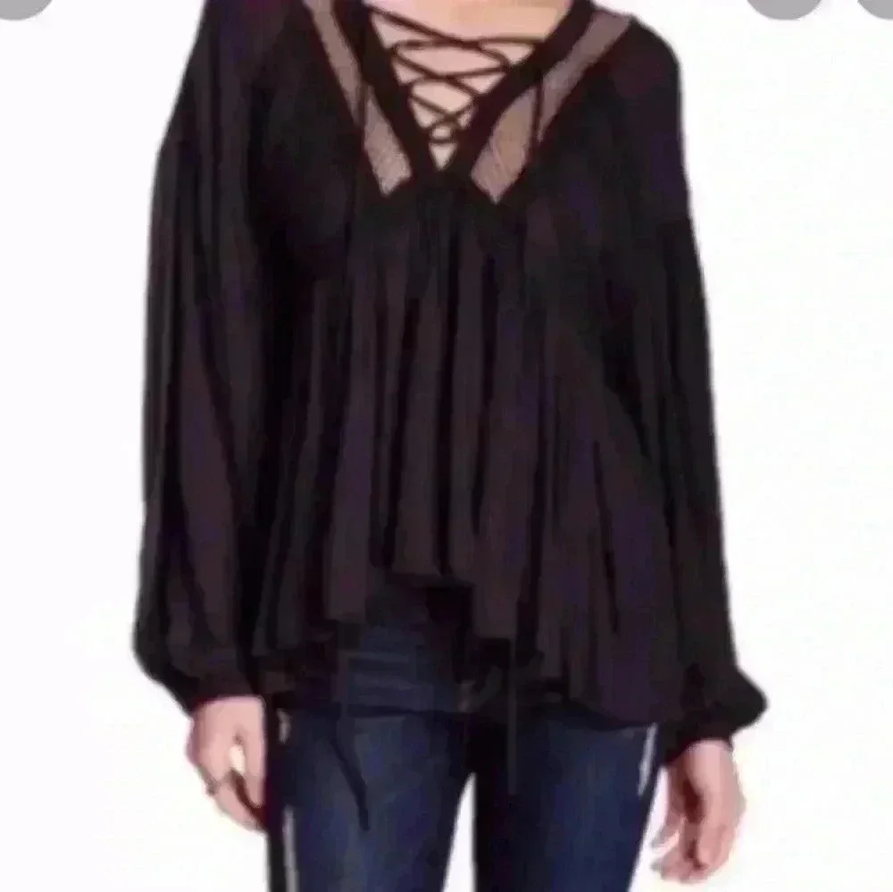 Free People Pebbled Don't Let Go Peasant Top S